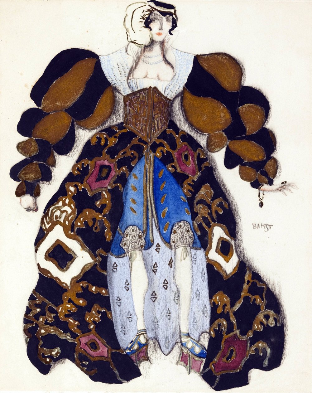 R. Strauss 的芭蕾舞团“La Legende de Joseph”的服装设计 - Bakst, Leon (1866-1924) - 1914 - 水彩，纸上水粉 - 33x28 - 私人收藏 作者 莱昂·巴克斯特