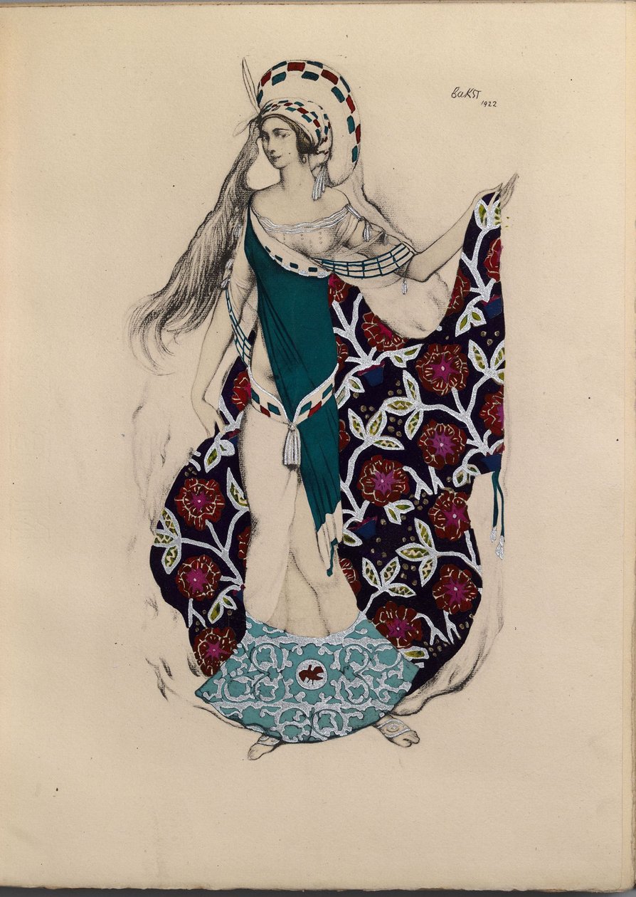 保罗·帕雷（Paul Paray）困扰的芭蕾阿蒂米斯（Artemis）的设计服装，1922年 作者 莱昂·巴克斯特