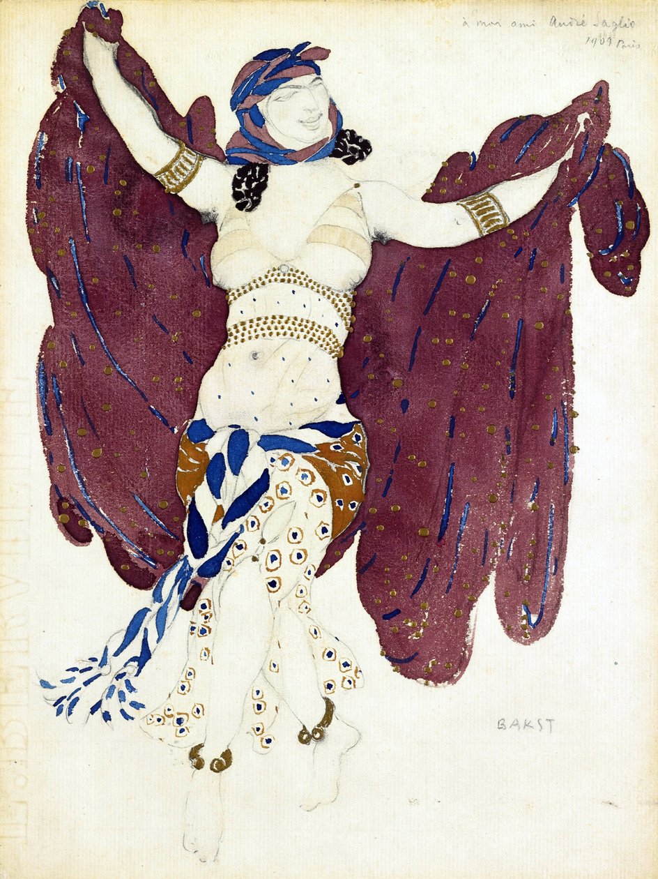 A. Arensky 为芭蕾舞剧 Cleopatra 设计的服装设计 - Bakst, Leon (1866-1924) - 1909 - 水彩，纸上水粉 - 28x21,5 - 私人收藏 作者 莱昂·巴克斯特