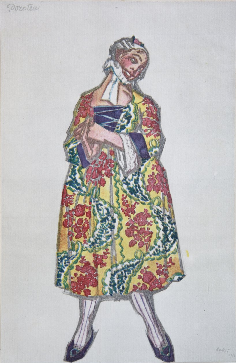 C. Goldoni为芭蕾舞蹈设计的服装《心情愉快的女人》，1917年 作者 莱昂·巴克斯特