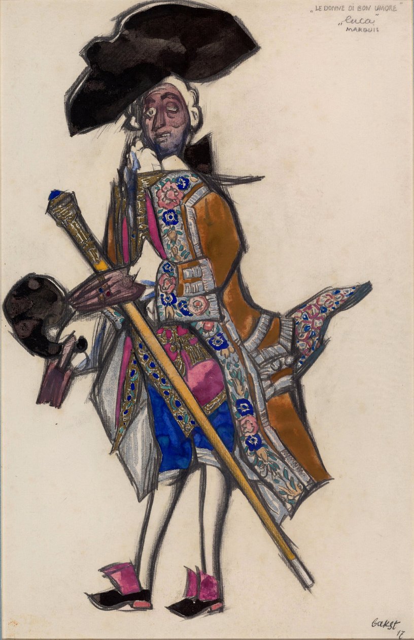Costume design for the ballet Les femmes de bonne humeur (The Good Humoured Ladies) 作者 莱昂·巴克斯特