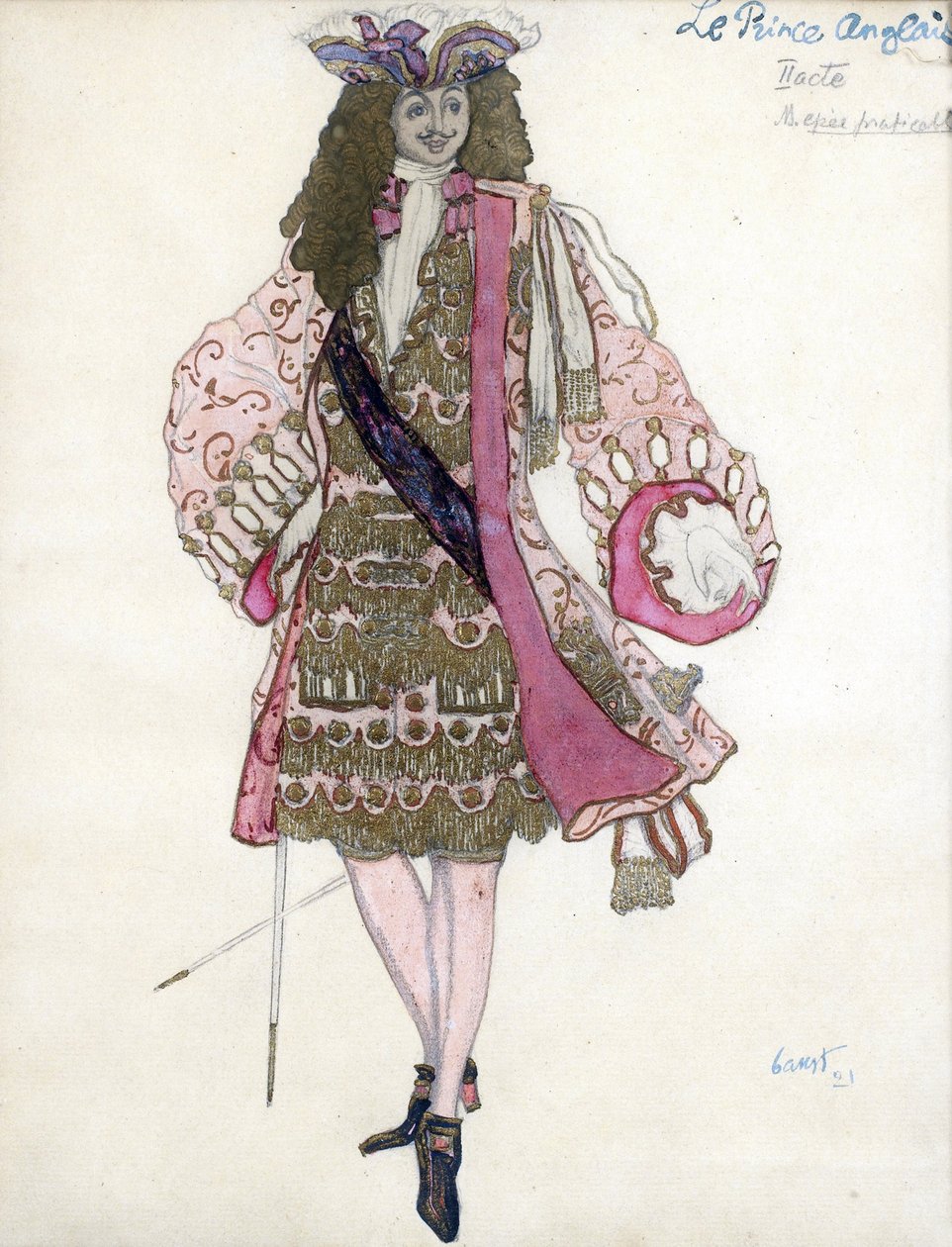 柴可夫斯基芭蕾舞剧《睡美人》的服装设计 - 巴克斯特，莱昂（1866-1924） - 1921年 - 纸上水彩，水粉画 - 28x21 - 私人收藏 作者 莱昂·巴克斯特