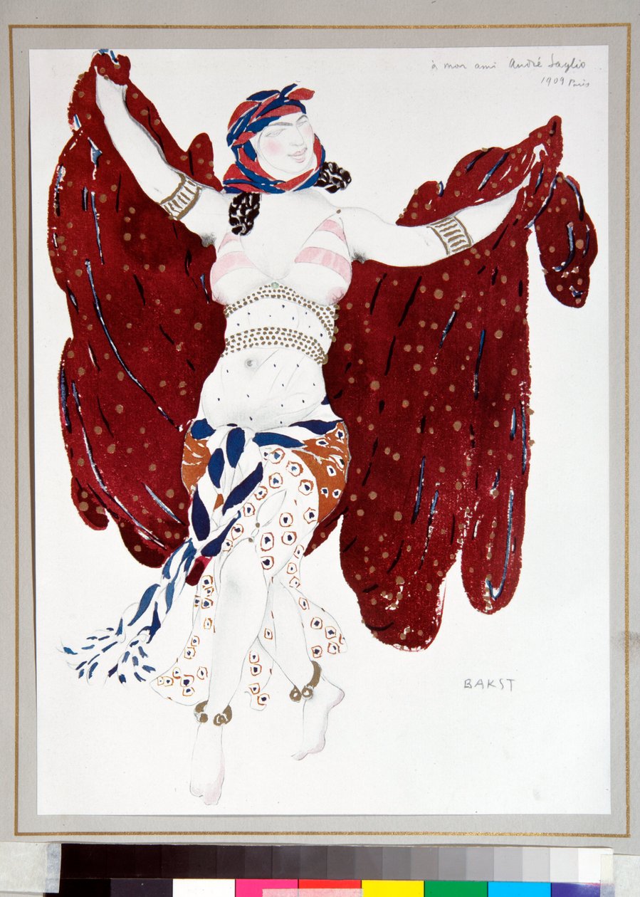 "莱昂-巴克斯特（1866-1924 年）为俄罗斯芭蕾舞团芭蕾舞剧《克莱奥帕特雷》设计的 "舞女 "服装 作者 莱昂·巴克斯特