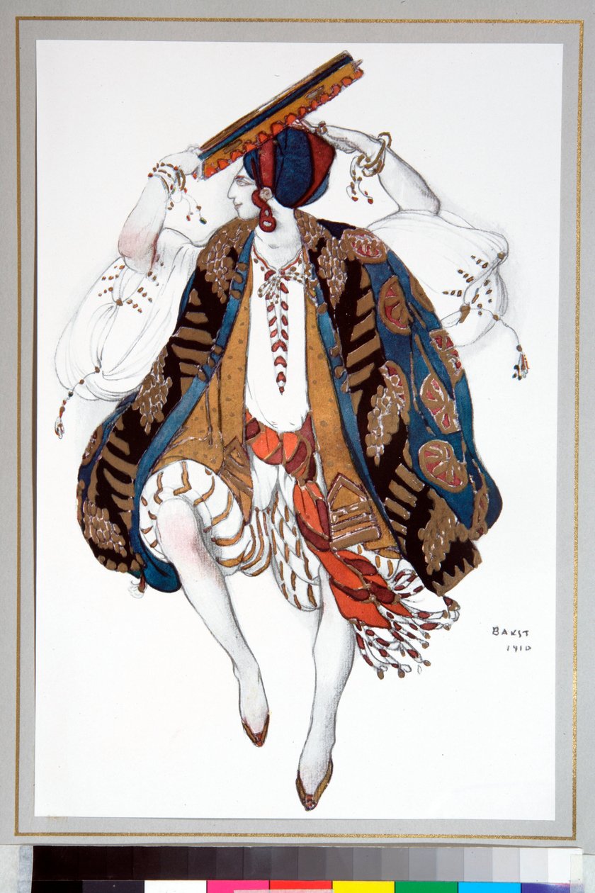 "莱昂-巴克斯特（1866-1924 年）为俄罗斯芭蕾舞团芭蕾舞剧《克莱奥帕特雷》设计的 "犹太舞者 "服装 作者 莱昂·巴克斯特