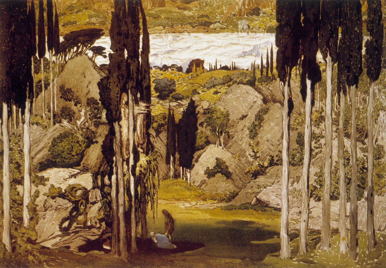 俄罗斯画家兼装饰家莱昂·巴克斯特（LéonBakst）根据原始水彩画为莫里斯·拉威尔（Maurice Ravel）的芭蕾舞剧《达芙妮与克洛伊》装饰 作者 莱昂·巴克斯特