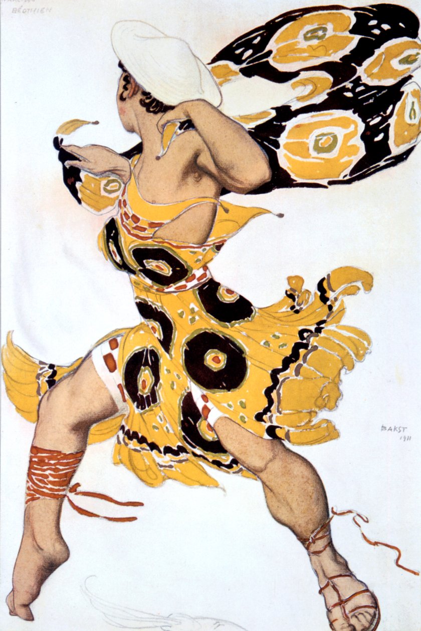 伊芙贝（Ephebe），Tcherepnins Narcisse的俄罗斯芭蕾舞团服装的服装设计，1911年 作者 莱昂·巴克斯特