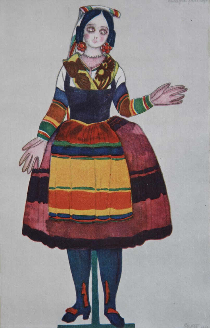 意大利木偶。 G. Rossini的芭蕾舞剧《魔术玩具店》的服装设计，1919年 作者 莱昂·巴克斯特