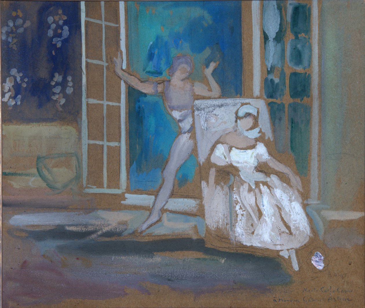 尼金斯基（Nijinsky）和卡尔萨维娜（Karsavina）参加《玫瑰的幽灵》芭蕾舞剧，1911 作者 莱昂·巴克斯特