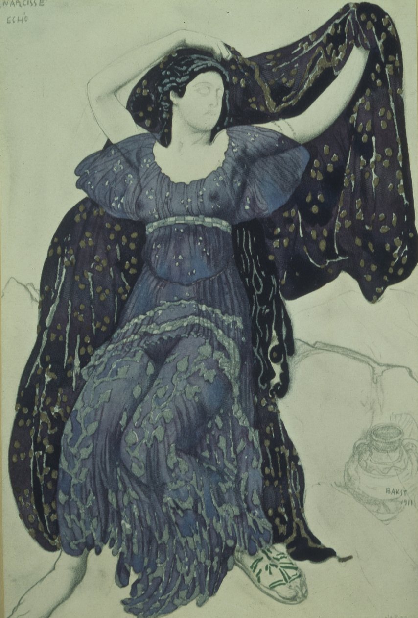 若虫回声。 N. Tcherepnin的芭蕾舞剧《水仙》的服装设计，1911年 作者 莱昂·巴克斯特