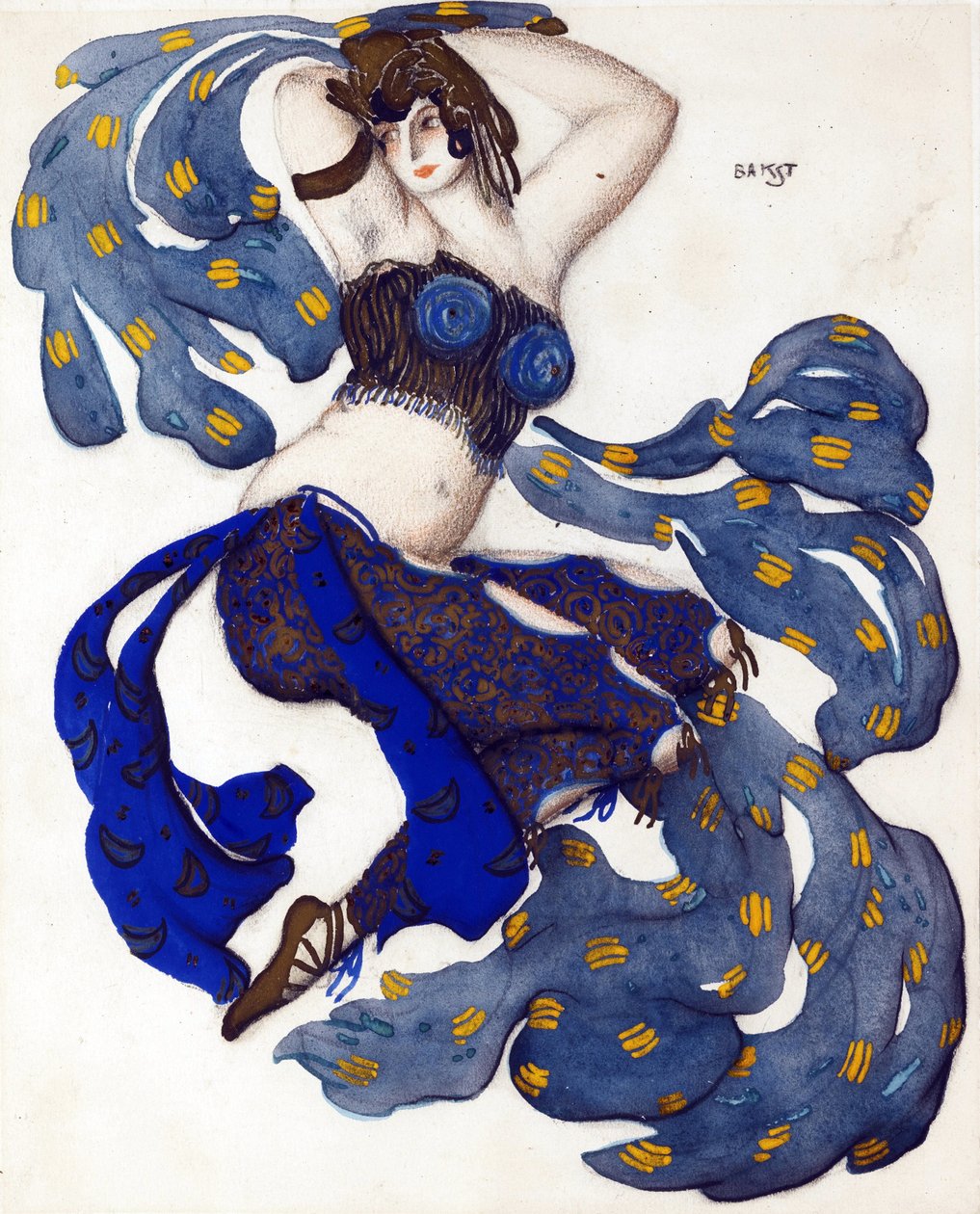 宫女。 N. Rimsky-Korsakov 芭蕾舞剧 Sheherazade 的服装设计 - Bakst, Leon (1866-1924) - 1910 - 水彩，纸上水粉 - 33x28 - 私人收藏 作者 莱昂·巴克斯特