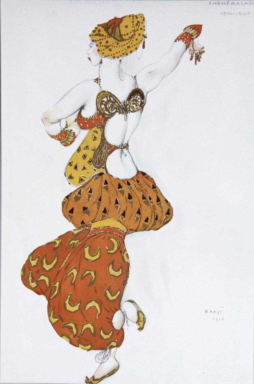 怪诞的。 N. Rimsky-Korsakov的芭蕾舞剧Sheherazade的服装设计，1910年 作者 莱昂·巴克斯特
