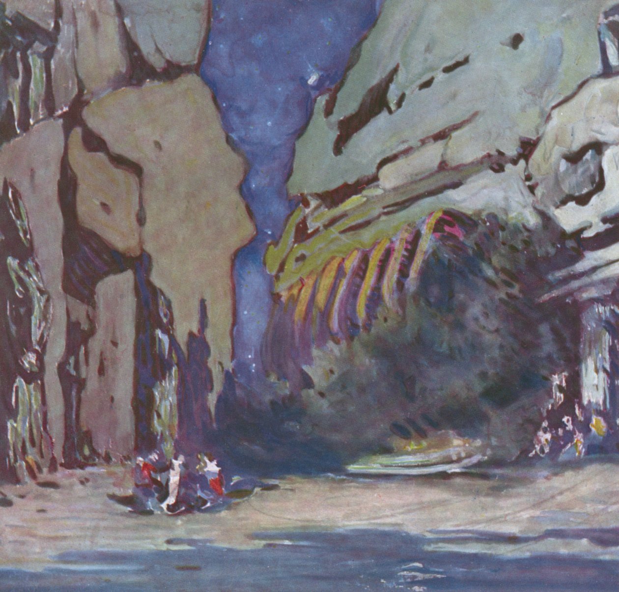 印度芭蕾舞团的风景设计，可能是The Blue God，1911 作者 莱昂·巴克斯特