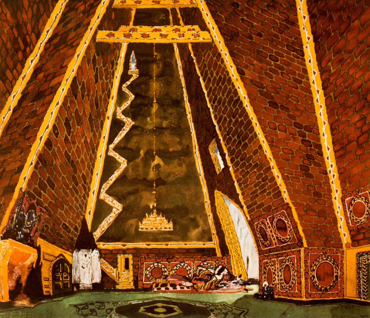 Thamar的布景，Mily Balakirev芭蕾舞，1912年 作者 莱昂·巴克斯特