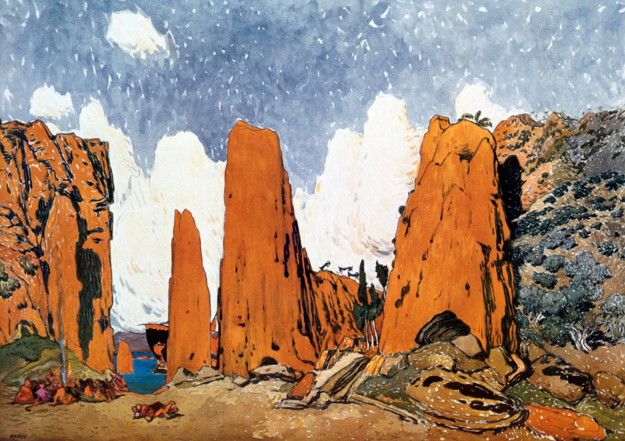 芭蕾舞剧Ravels Daphnis et Chloe的场景设计，1912年 作者 莱昂·巴克斯特