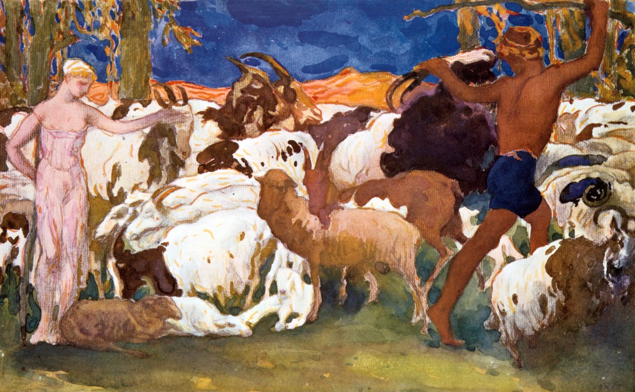 芭蕾舞剧Ravels Daphnis et Chloe的场景设计，1912年 作者 莱昂·巴克斯特