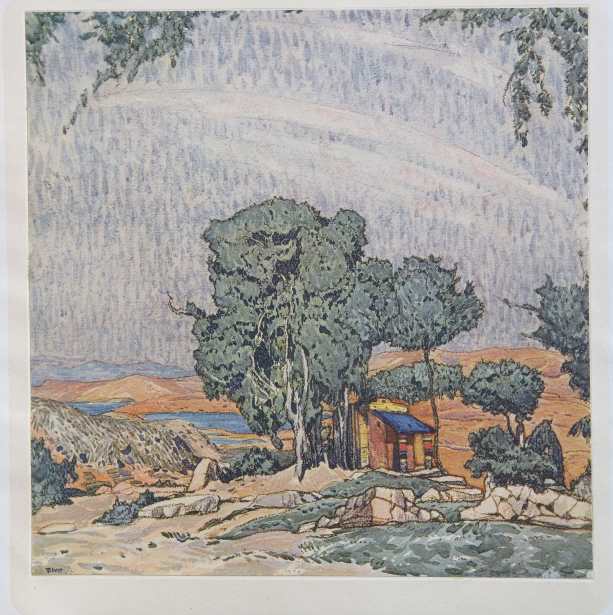 E. Verhaeren和D. deSéverac的芭蕾舞剧《Hélènede Sparte》的舞台设计，1912年 作者 莱昂·巴克斯特