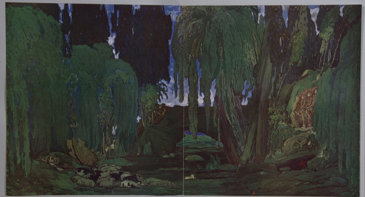 N. Tcherepnin的芭蕾舞剧《水仙》的舞台设计，1911年 作者 莱昂·巴克斯特