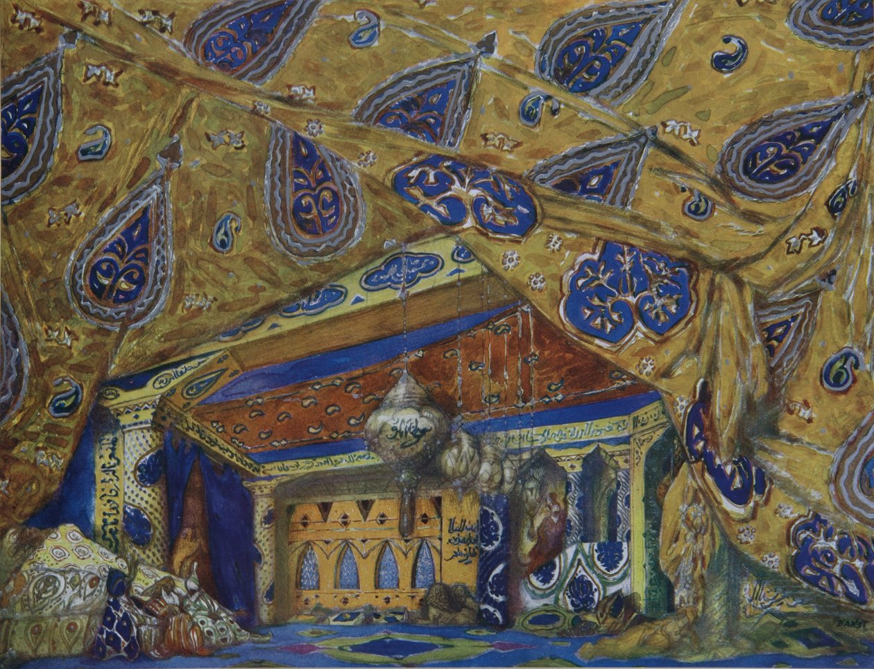 Ippolitov-Ivanov和Mussorgsky的芭蕾舞剧《东方幻想》的舞台设计，1913年 作者 莱昂·巴克斯特