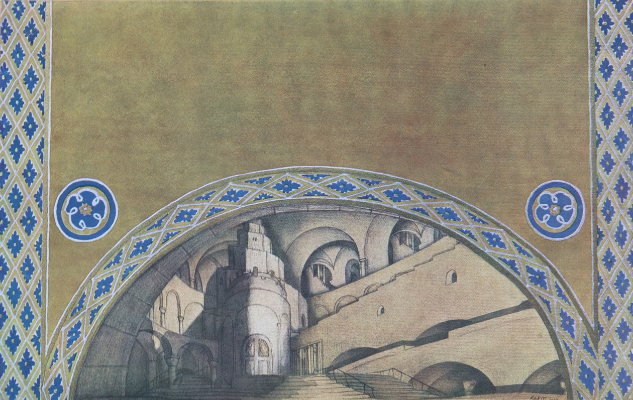 Gabriele DAnnuzio的戏剧《圣塞巴斯蒂安难》的舞台设计，1922年 作者 莱昂·巴克斯特