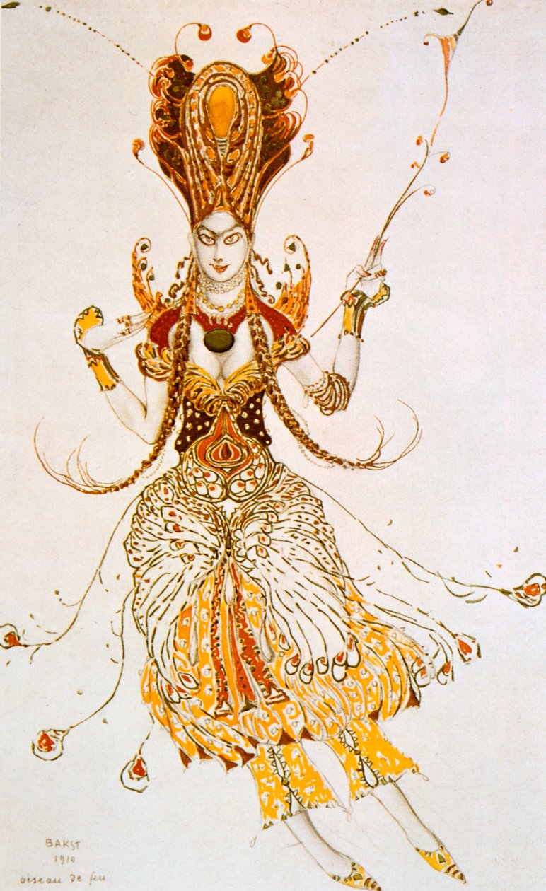 火鸟，斯特拉文斯基芭蕾舞剧《火鸟》的服装设计，1910年 作者 莱昂·巴克斯特