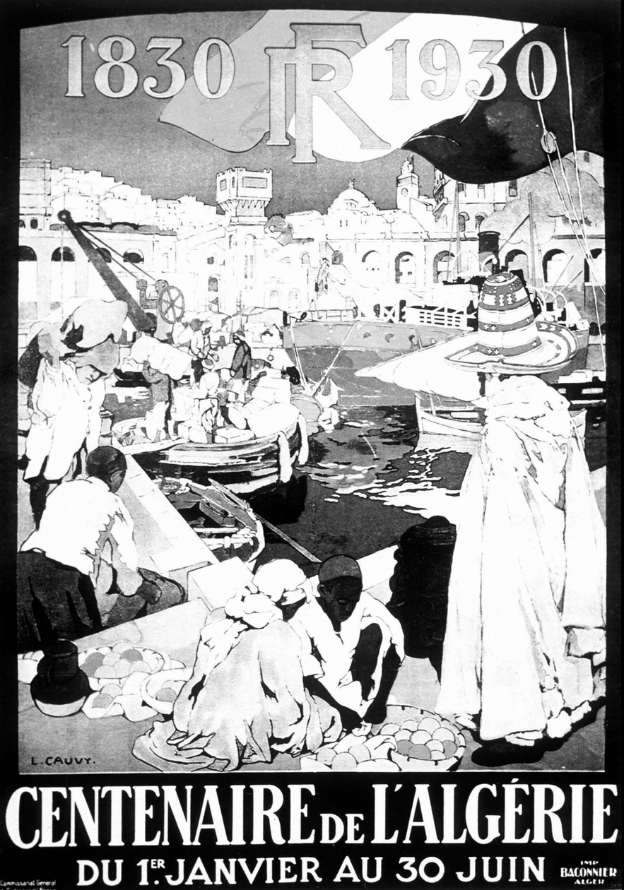 展览海报 阿尔及尔 1830 - 1930年绘图 法国阿尔及利亚阿尔及尔100年海报 作者 里昂·考维