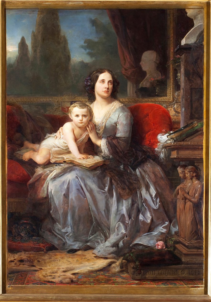 玛丽 (Maria) Brignole-Sale (Brignole Sale) 的肖像，加列拉公爵夫人 (1811-1888) 与他的儿子 Filippo 绘画，Leon Cogniet (1794-1880) 1856 年 Palazzo Rosso，Galleria，Genes 作者 利昂·科尼耶