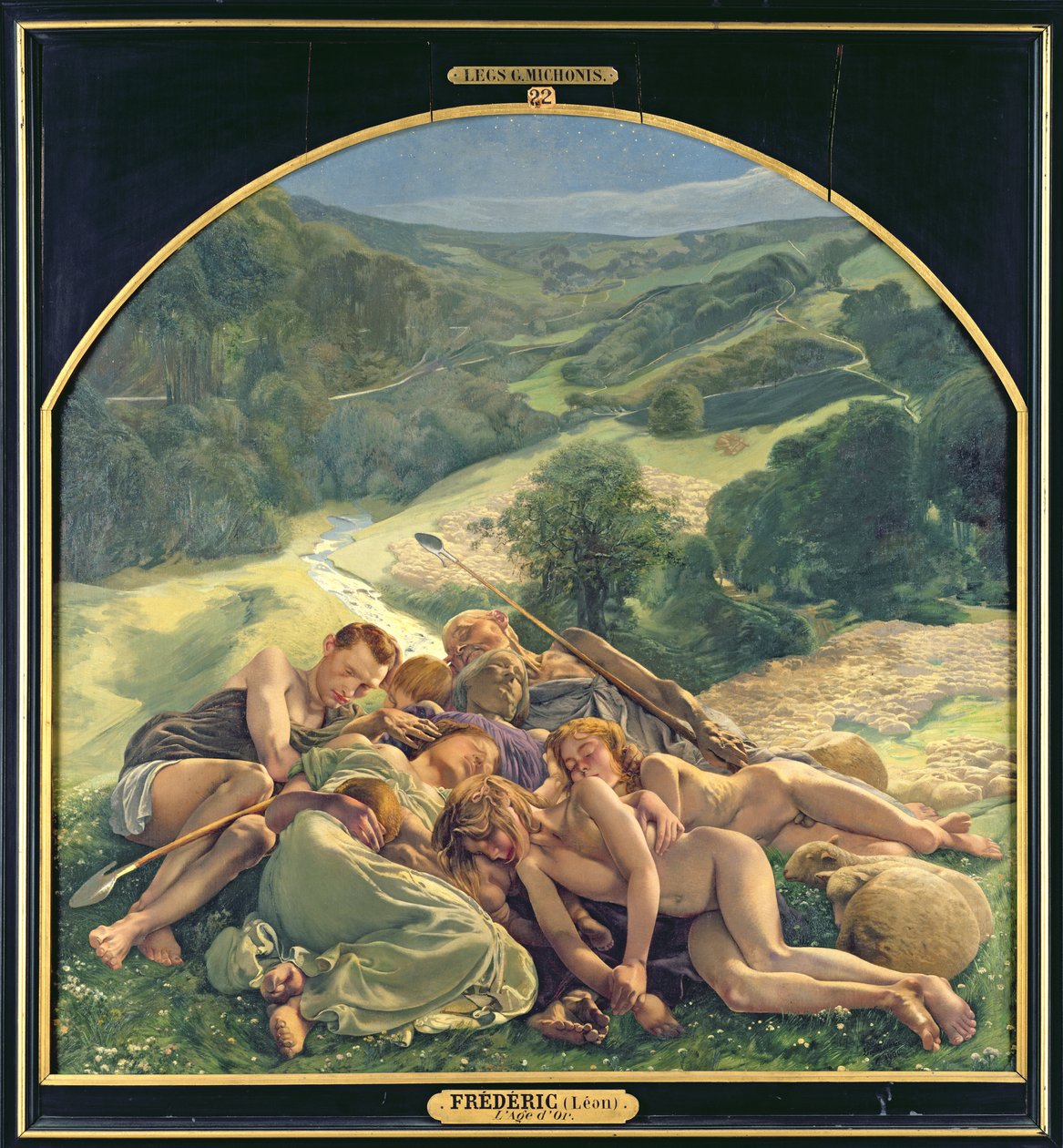 晚上，&39;黄金时代&39;三联画的中央部分，1900年（三联画见309507） 作者 莱昂·亨利·玛丽·弗雷德里克（Leon Henri Marie Frederic）