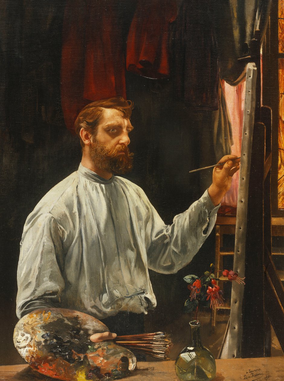 肖像·莱昂·弗雷德里克（Leon Frederic），画架站立半身，1900年 作者 莱昂·亨利·玛丽·弗雷德里克（Leon Henri Marie Frederic）
