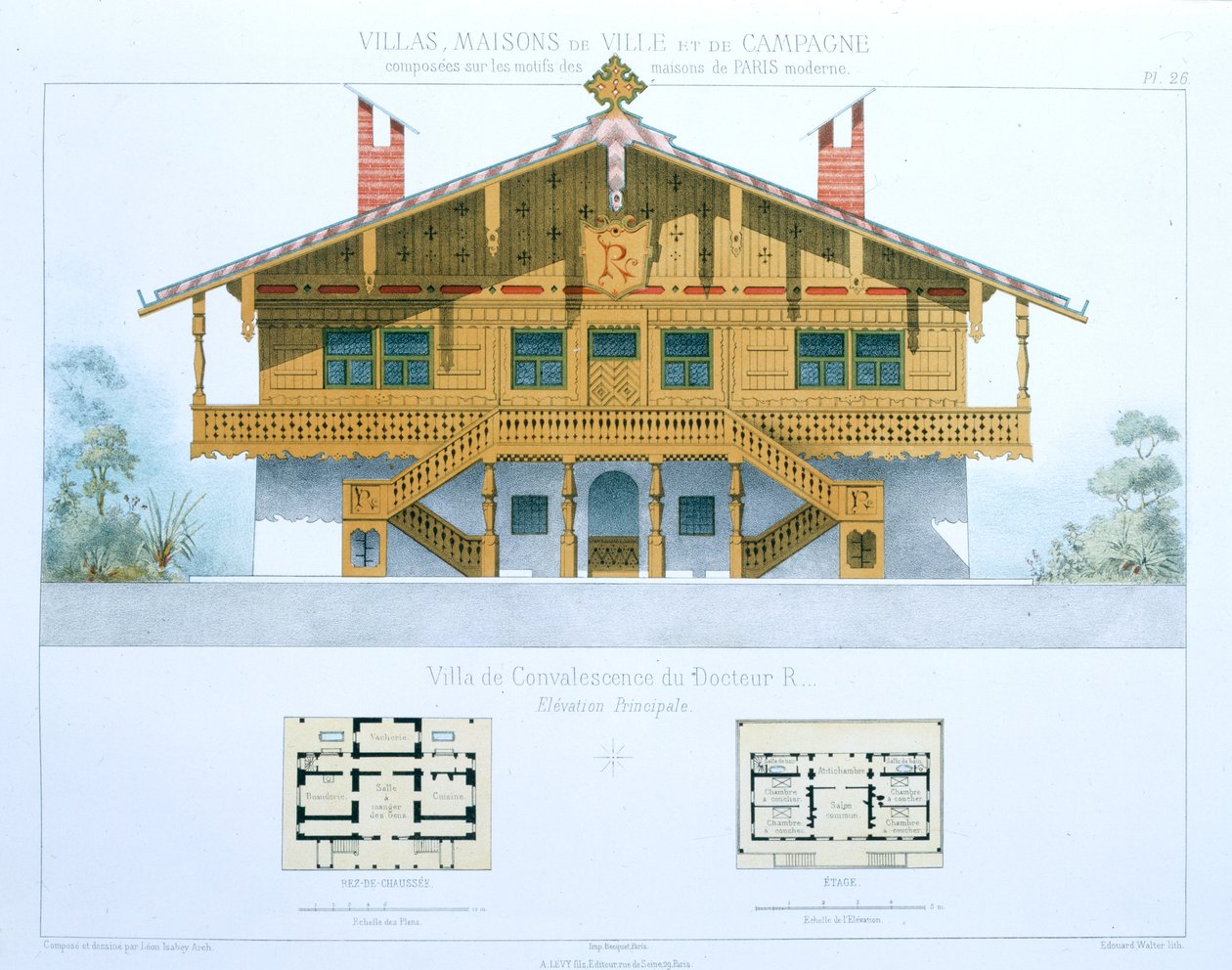 R博士的康复别墅，来自“基于巴黎现代住宅的城镇和乡村住宅”，1864年 作者 莱昂·伊莎贝