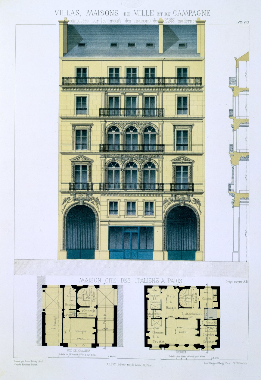 巴黎意大利人的城镇住宅，来自“基于巴黎现代住宅的城镇和乡村住宅”，1864年 作者 莱昂·伊莎贝