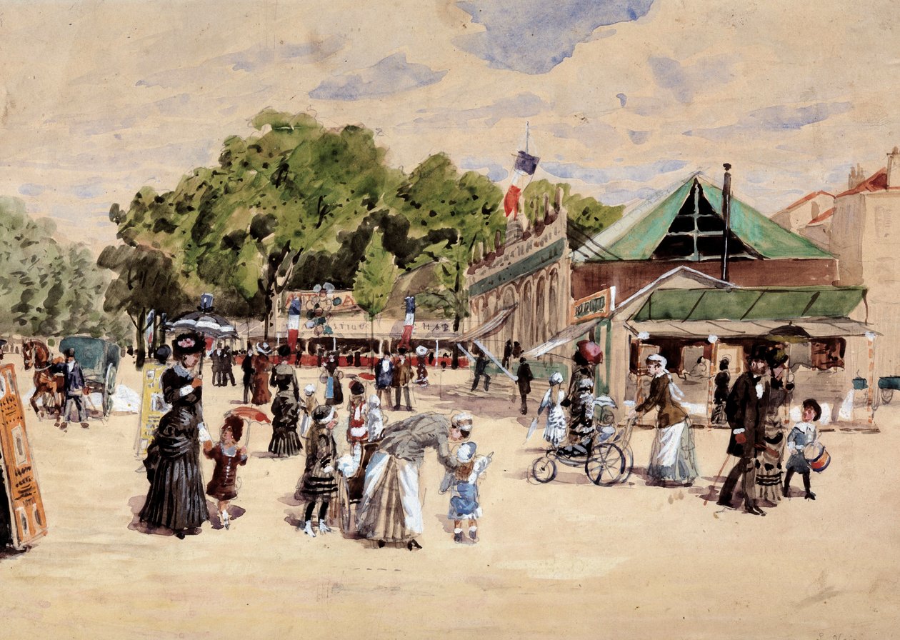 步行到展馆。 Leon Joseph Voirin (1833-1887) 的绘画 作者 莱昂·约瑟夫·沃林