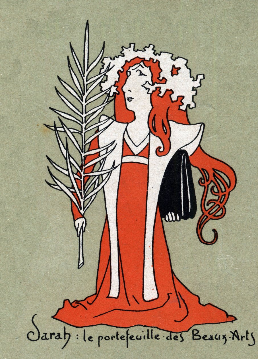 Henriette Rosine Bernard dit Sarah Bernhardt（1844-1923 年）的漫画，作为美术作品集 - Leon Lebegue（1863-1944 年）的插图 - "Le sun-du-dimanche" 中的版画 作者 莱昂·勒贝格