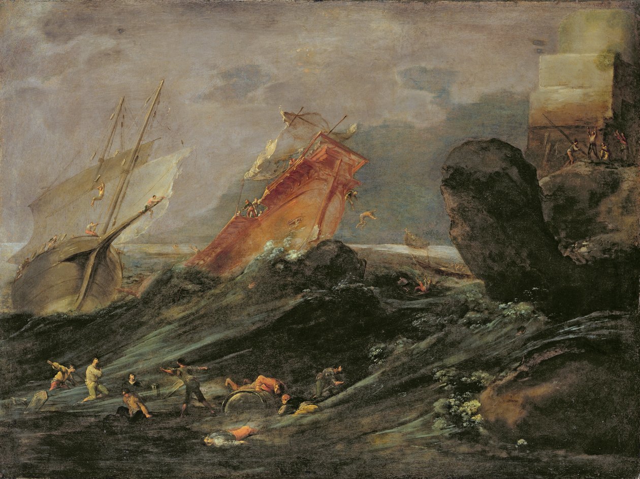 在岩岸上沉船，c.1645-50 作者 伦纳德·布雷默