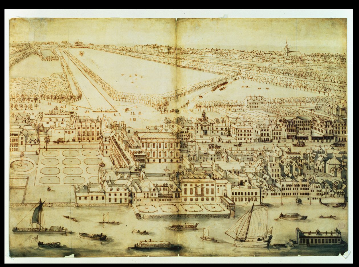 白宫的鸟瞰图，c.1695（墨水和纸上洗） 作者 伦纳德·奈夫