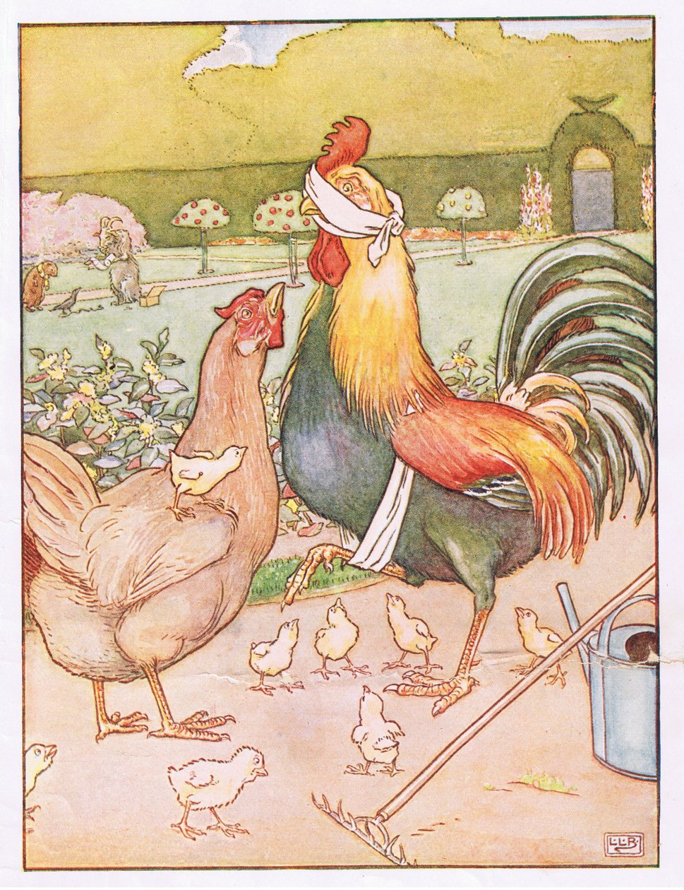 公鸡有一个令人讨厌的敲门声，来自&39;Johnny Crow&39;s Party&39;的插图，c.1930 作者 伦纳德·莱斯利·布鲁克