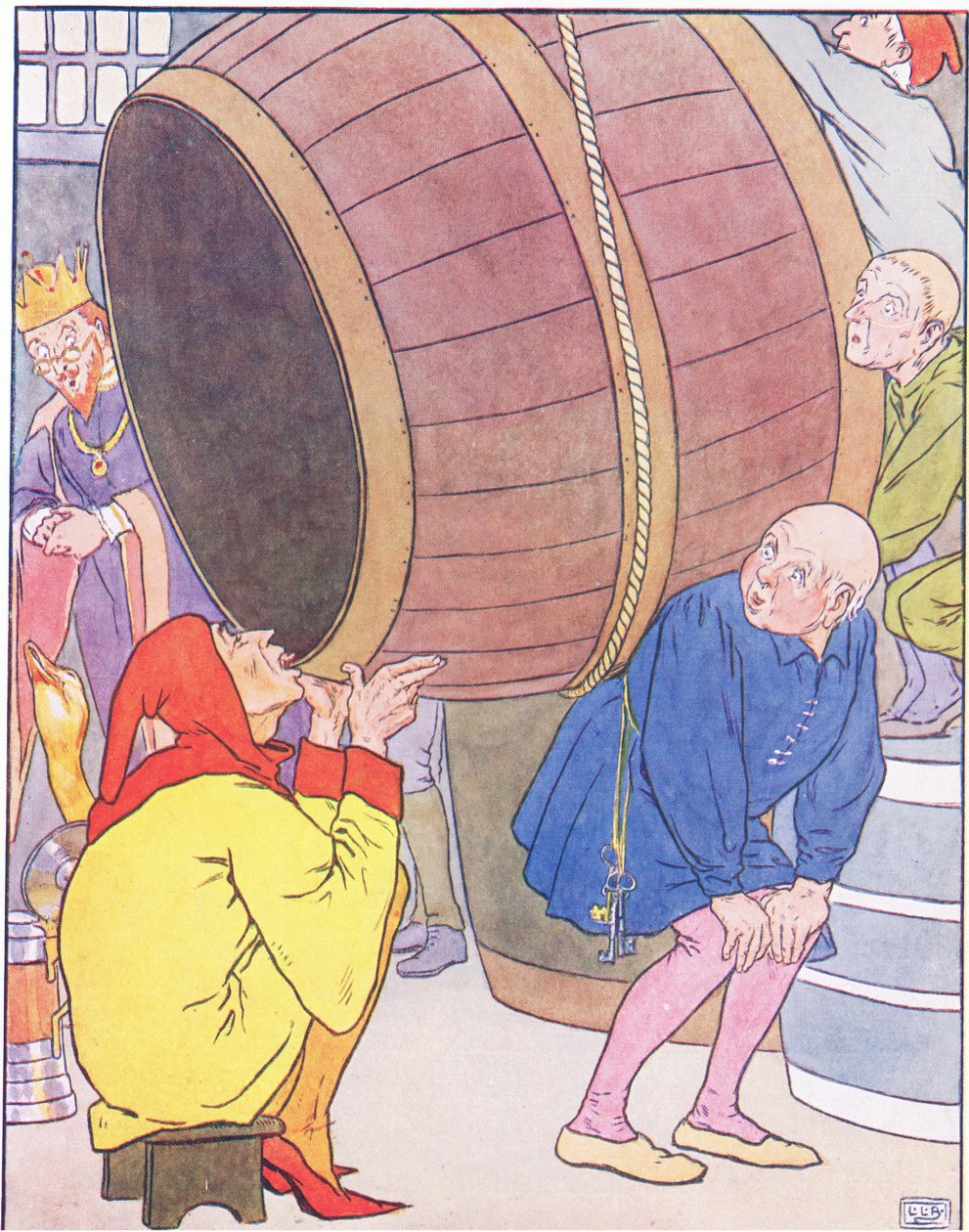 那人坐在大桶前面，喝了喝 作者 伦纳德·莱斯利·布鲁克
