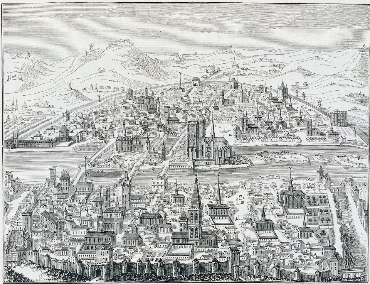 1607 年的巴黎全景，基于莱昂纳多·高缇耶 (Léonard Gaultier) 的版画。 作者 伦纳德·高缇耶