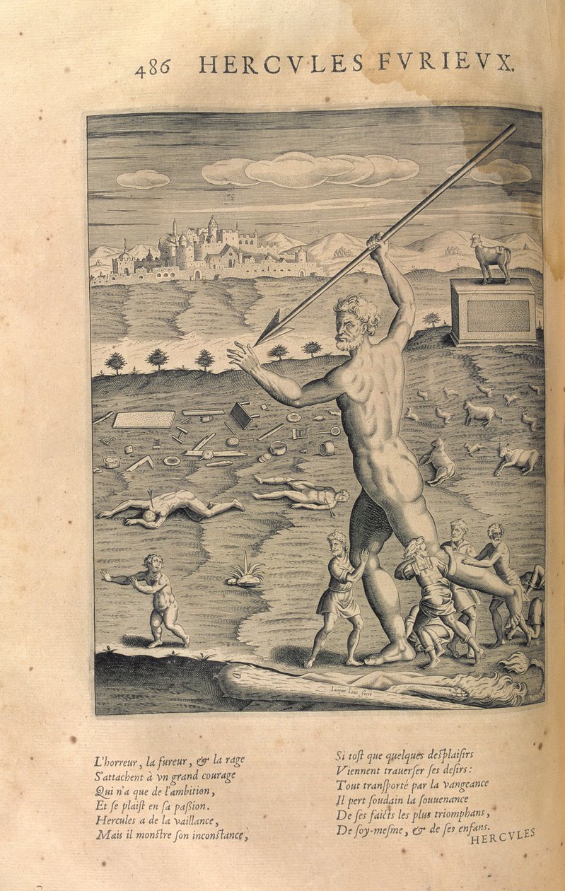 Hercules愤怒，来自&39;Les Images ou Tableaux de Platte Painting of the two Greek Sophist Philostrates&39;，作者：Blaise de Vigenere（1523-96）Paris，1615 作者 伦纳德·高缇耶