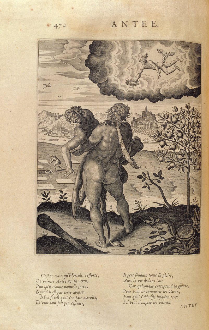 赫拉克勒斯杀死了Antaeus，来自两位希腊Sophist Philostrates的“图片或画报”，由Blaise de Vigenere（1523-96）巴黎，1615年 作者 伦纳德·高缇耶