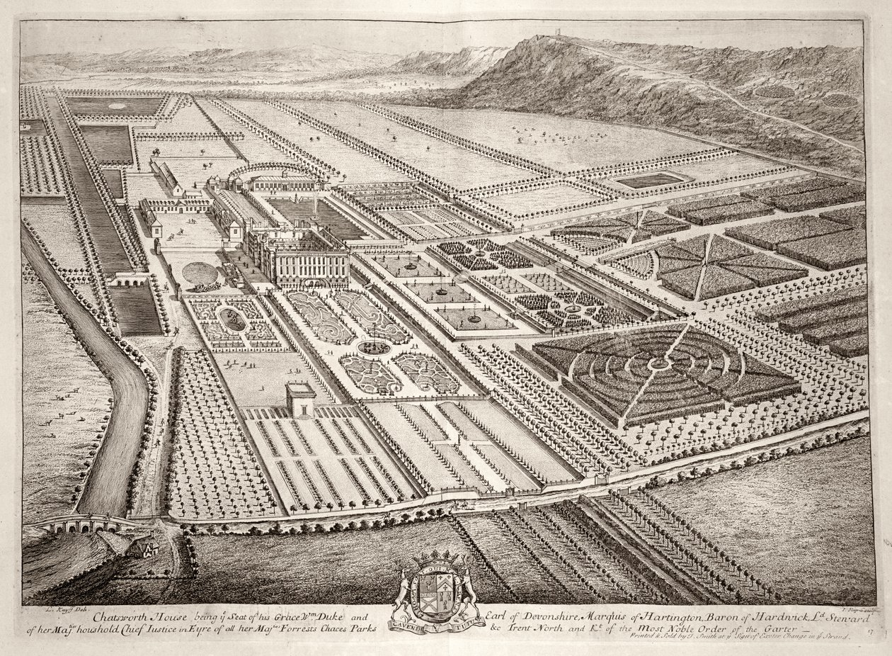 查茨沃斯庄园，威廉卡文迪什（1640-1707）德文郡第一公爵的所在地，由约翰内斯基普（约翰尼尔基普）（约.652-1722）镌刻 作者 伦纳德·奈夫