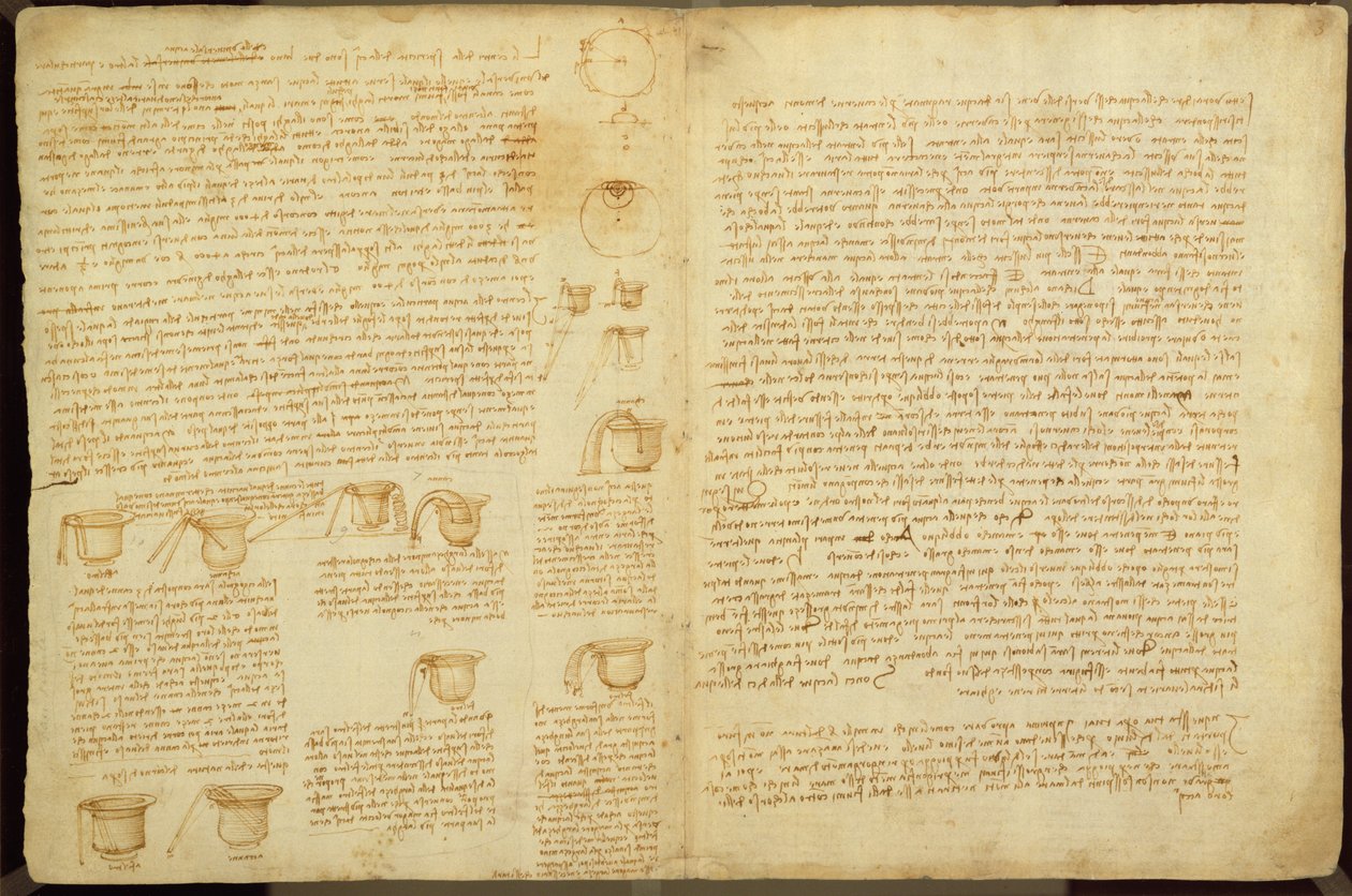 法典莱斯特的一页，1508-12（亚麻纸上的棕褐色墨水） 作者 达芬奇（Leonardo da Vinci）