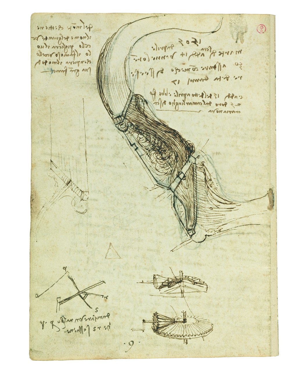 关于鸟类飞行的法典，Folio 18 verso 作者 达芬奇（Leonardo da Vinci）