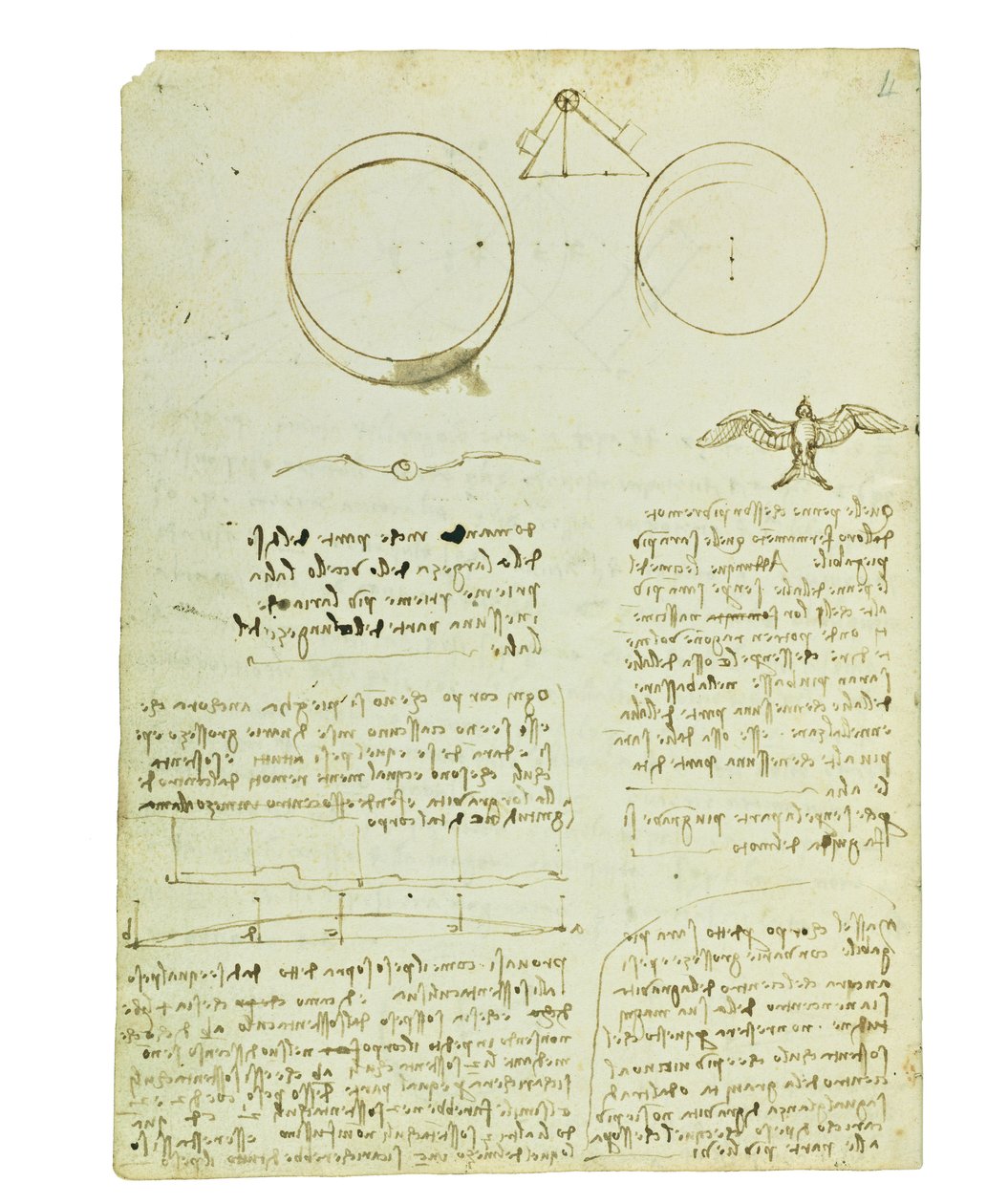关于鸟类飞行的法典，Folio 4 verso 作者 达芬奇（Leonardo da Vinci）