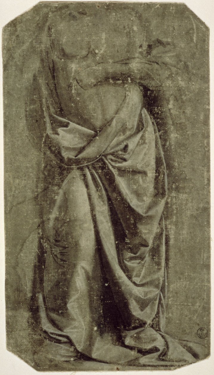 从前面看到的立体图的帷幔研究，c.1478-80（画布上的蛋彩画和白色） 作者 达芬奇（Leonardo da Vinci）