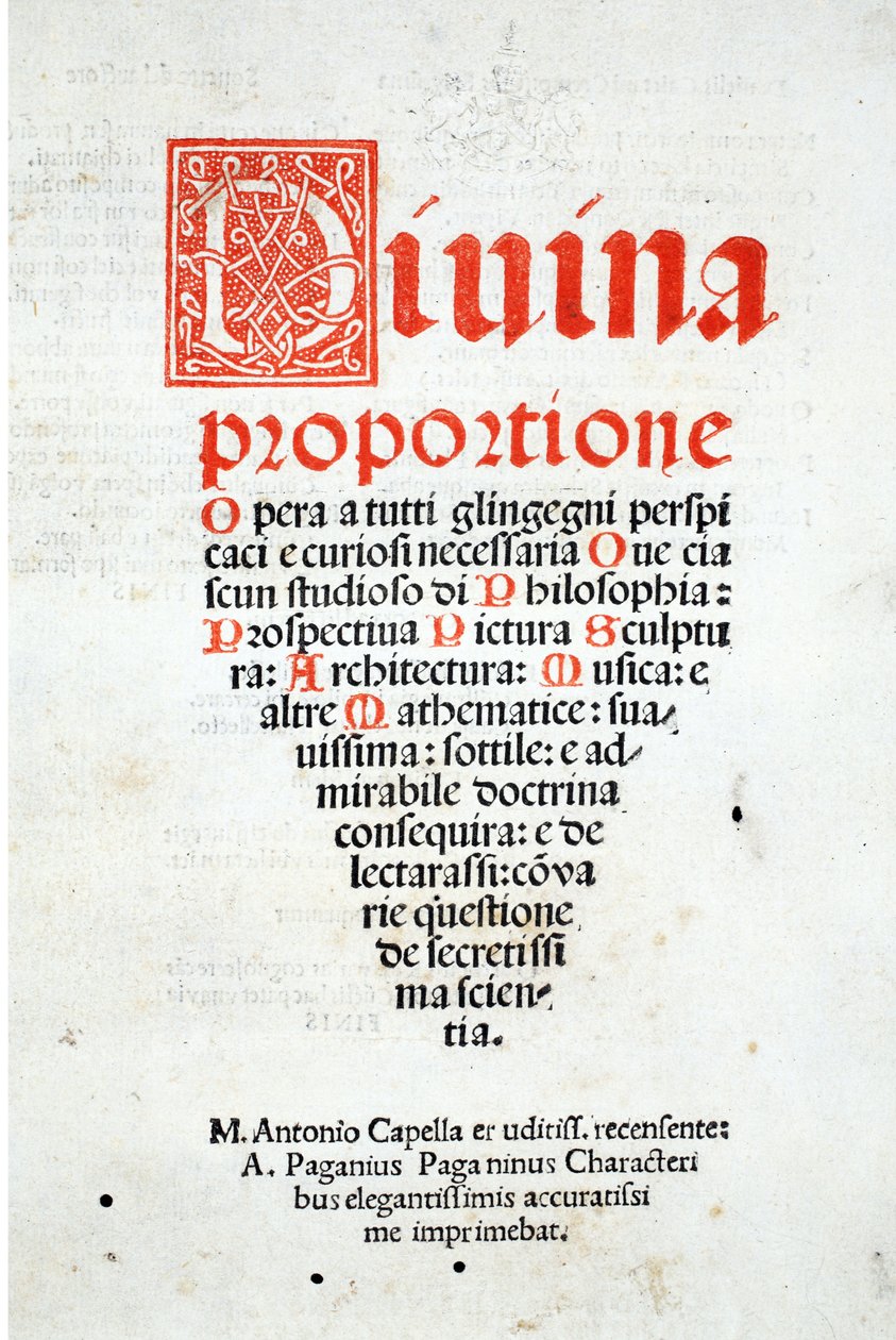 Frontispiece，来自Luca Pacioli（c.1445-1517）的“Divina Proportione”，最初是酒吧。威尼斯，1509 作者 达芬奇（Leonardo da Vinci）