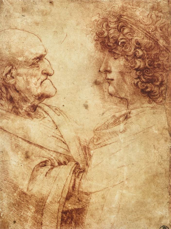 一位老人和一位青年的头 作者 达芬奇（Leonardo da Vinci）