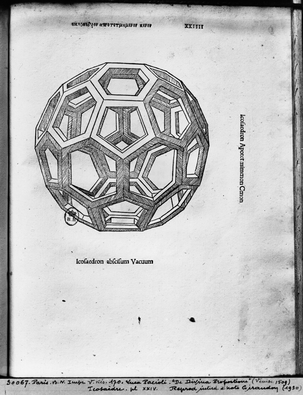 Icosahedron，来自Luca Pacioli的&39;De Divina Proportione&39;，1509年出版，威尼斯 作者 达芬奇（Leonardo da Vinci）
