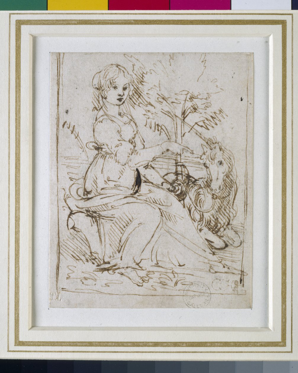独角兽的女士，c.1480（笔和深棕色墨水） 作者 达芬奇（Leonardo da Vinci）