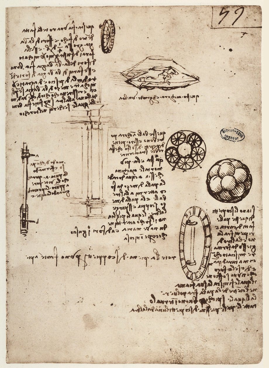 MS B 2173 f.59r，军事研究，1488-90 作者 达芬奇（Leonardo da Vinci）