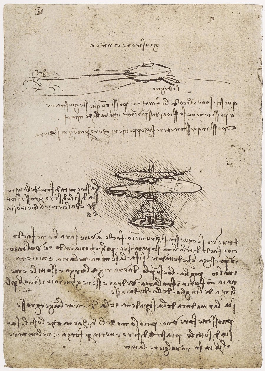 MS B 2173 fol。 83v空气螺杆的研究，1488-90（纸上的钢笔和墨水）（另见162317） 作者 达芬奇（Leonardo da Vinci）